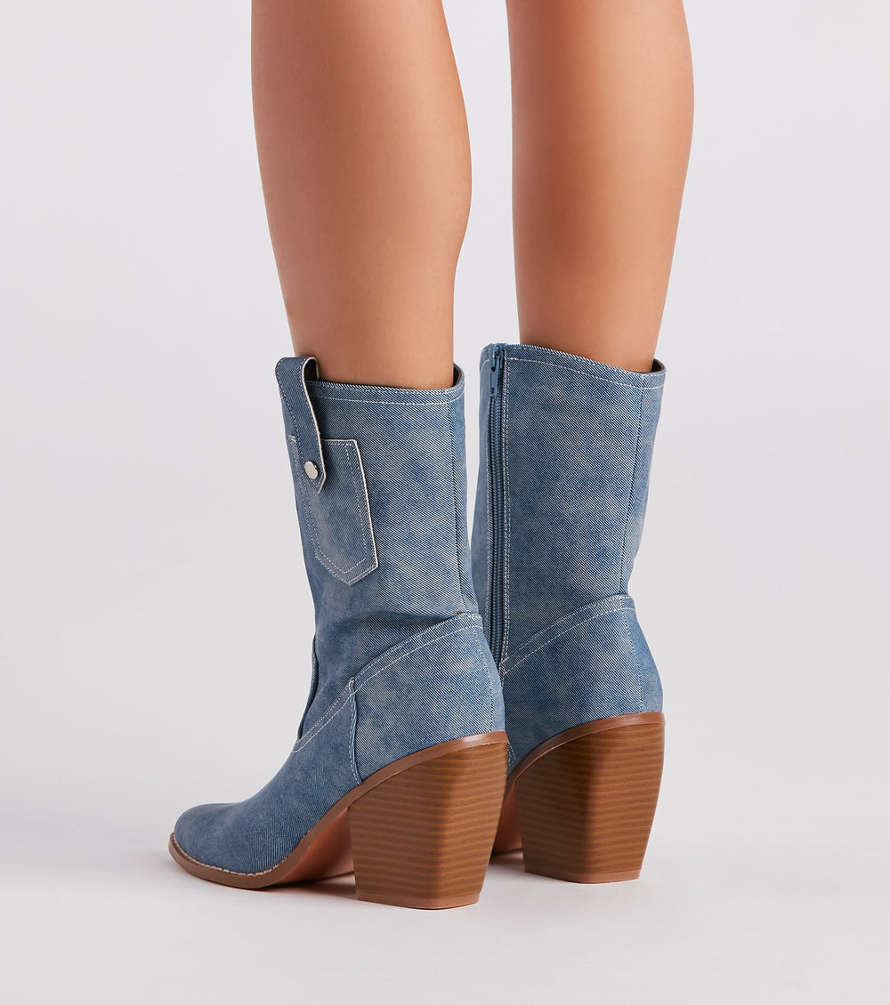 Trendy Country Style Western Denim Booties Newgew