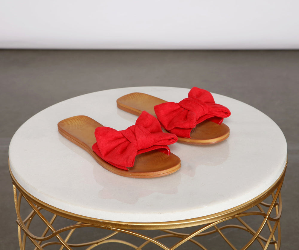 Sealed And Chic Faux Suede Bow Sandals Newgew