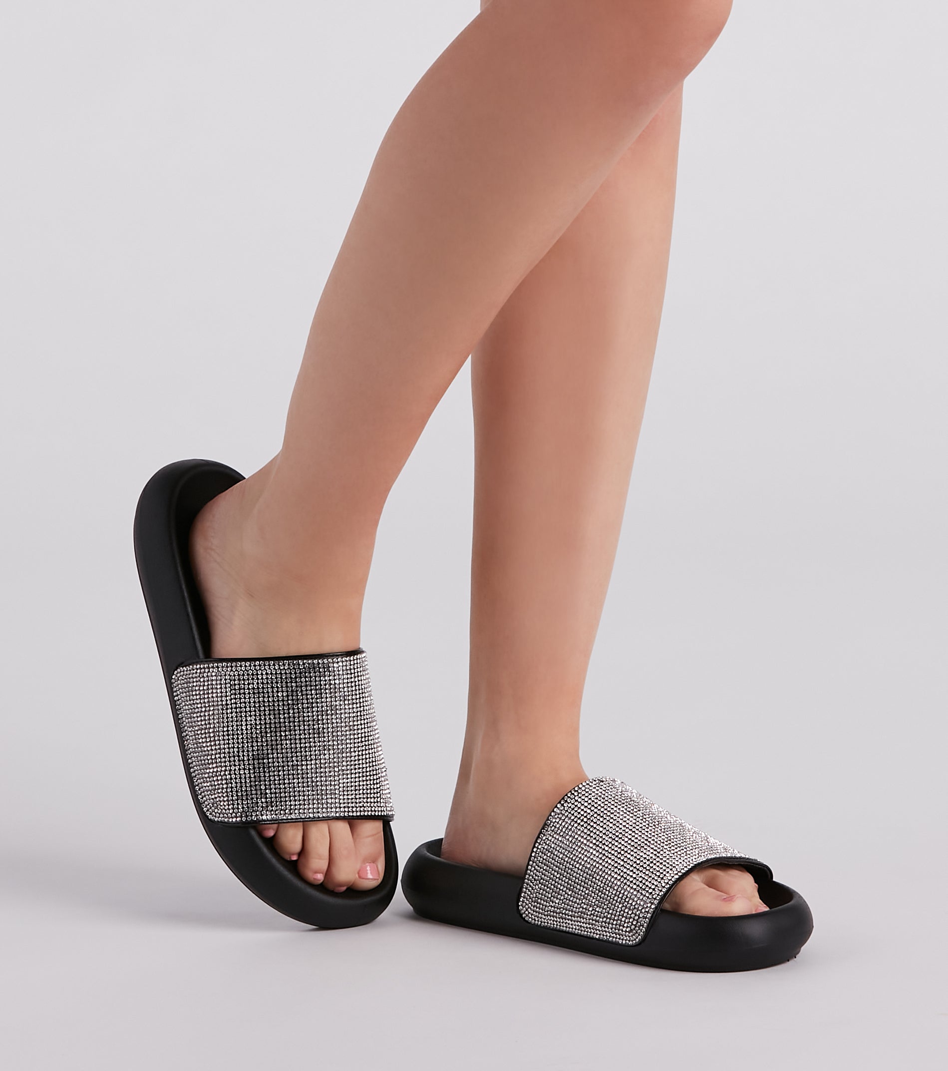 Luxe Lounge Rhinestone Strap Slides Newgew