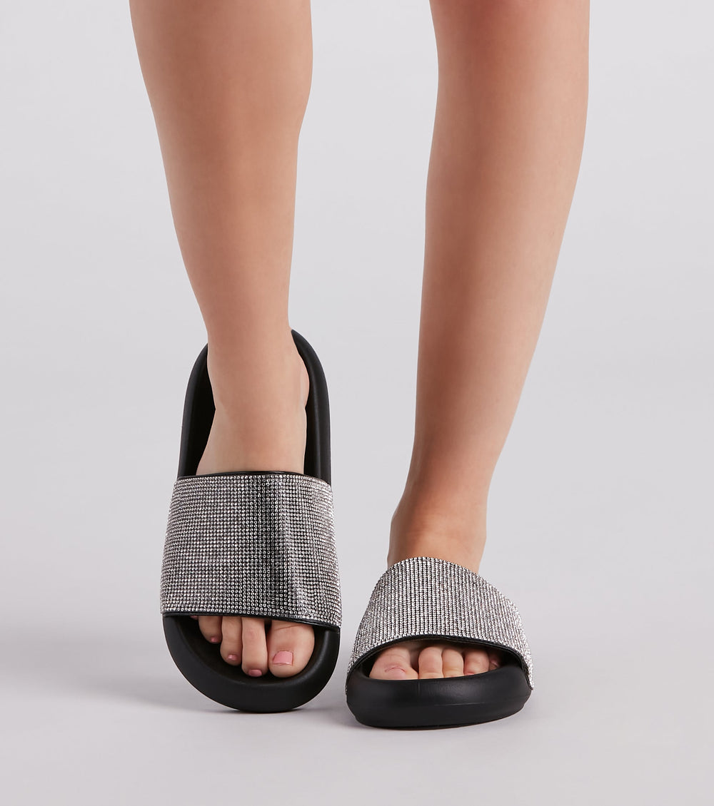 Luxe Lounge Rhinestone Strap Slides Newgew
