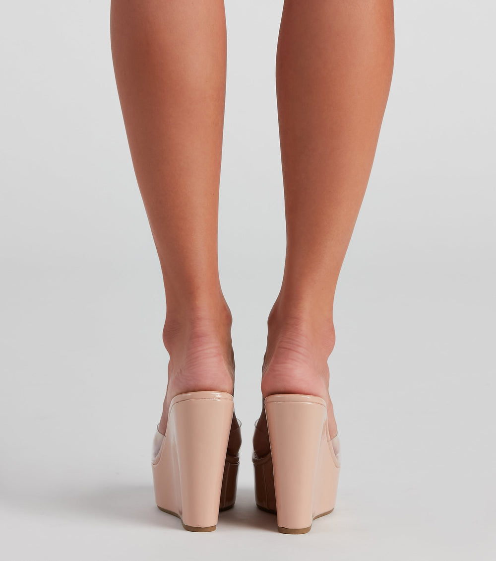 In the Clear Faux Patent Leather Wedges Newgew