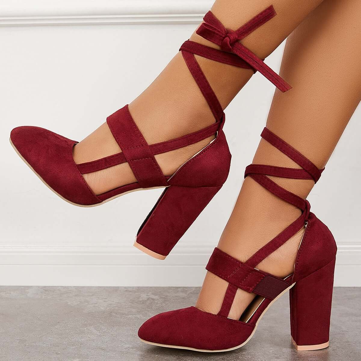 Chunky Block High Heels Lace Up Dress Sandals Ankle Strappy Pumps Pairmore