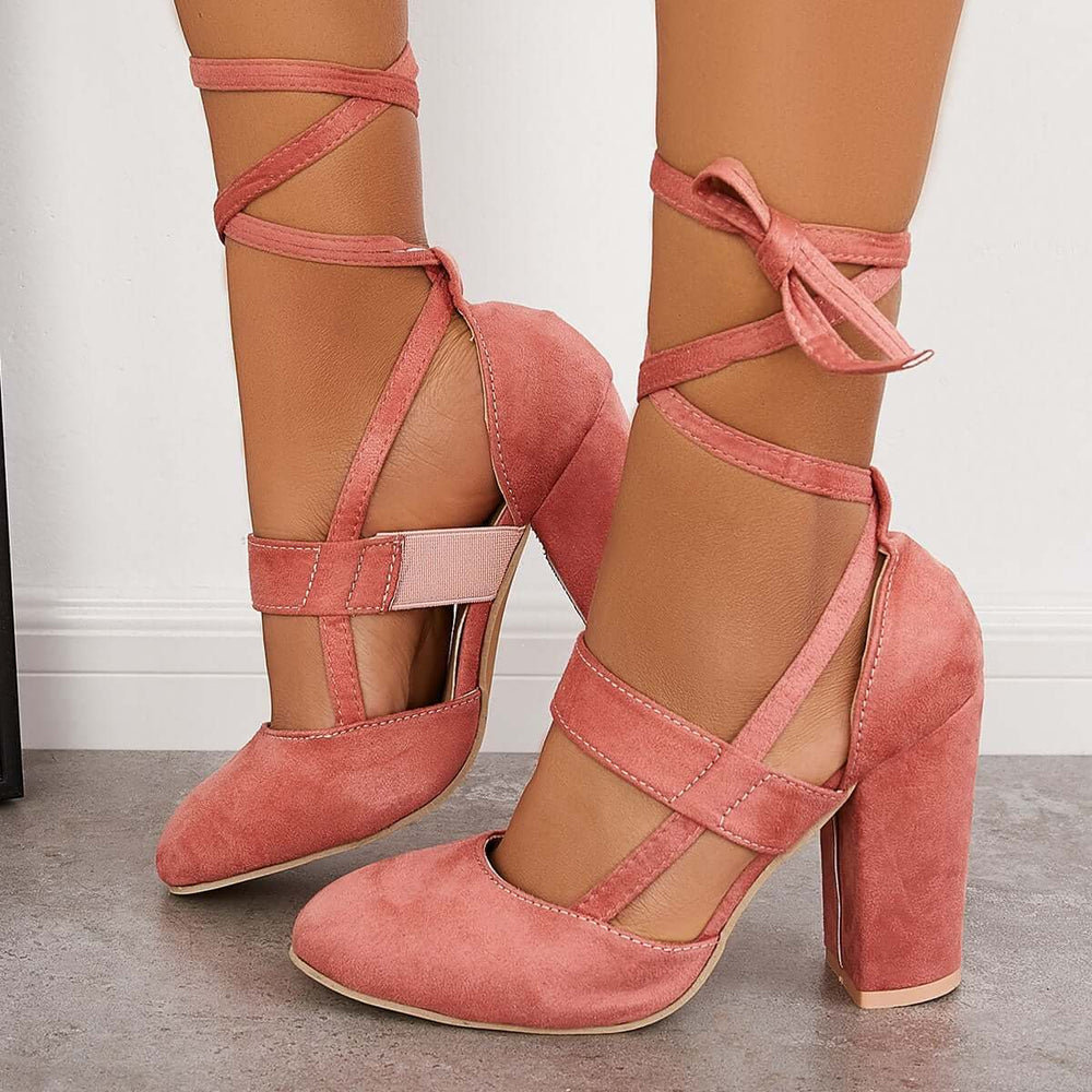 Chunky Block High Heels Lace Up Dress Sandals Ankle Strappy Pumps Pairmore