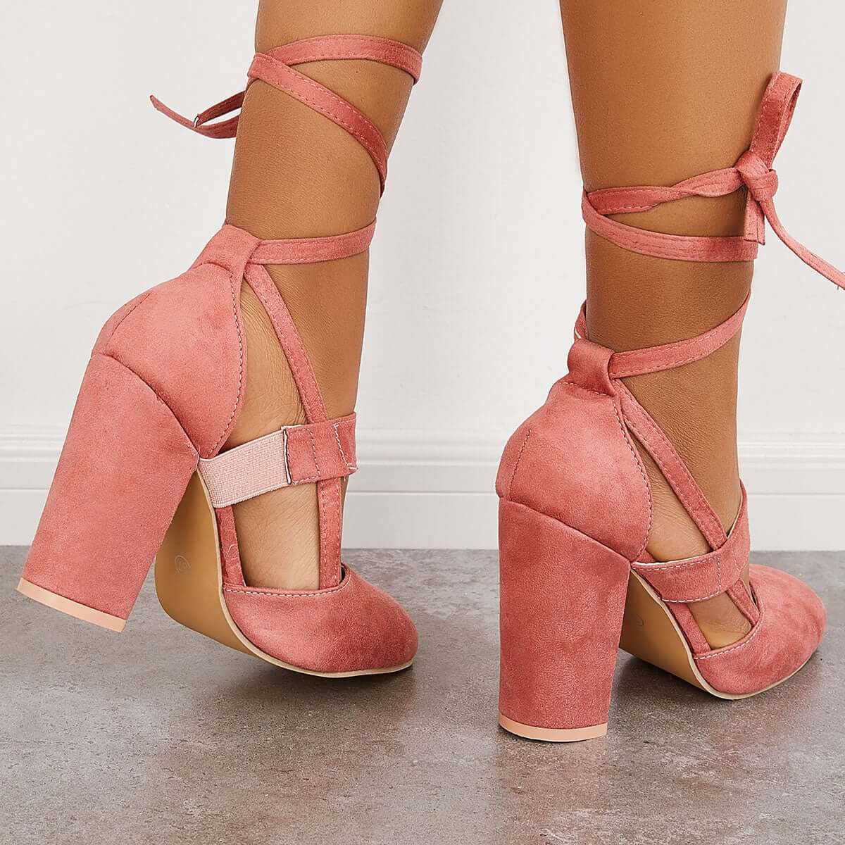 Chunky Block High Heels Lace Up Dress Sandals Ankle Strappy Pumps Pairmore