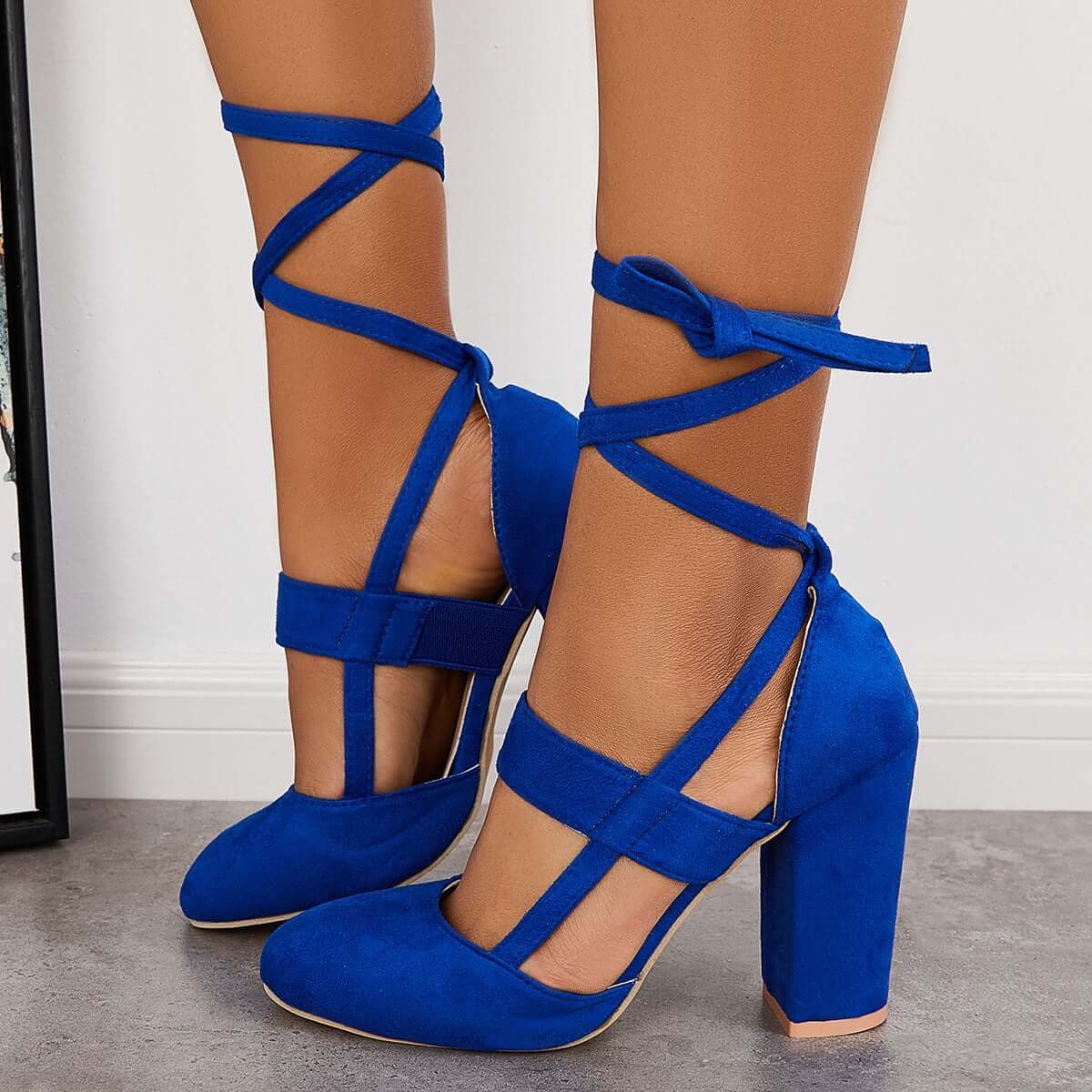 Chunky Block High Heels Lace Up Dress Sandals Ankle Strappy Pumps Pairmore