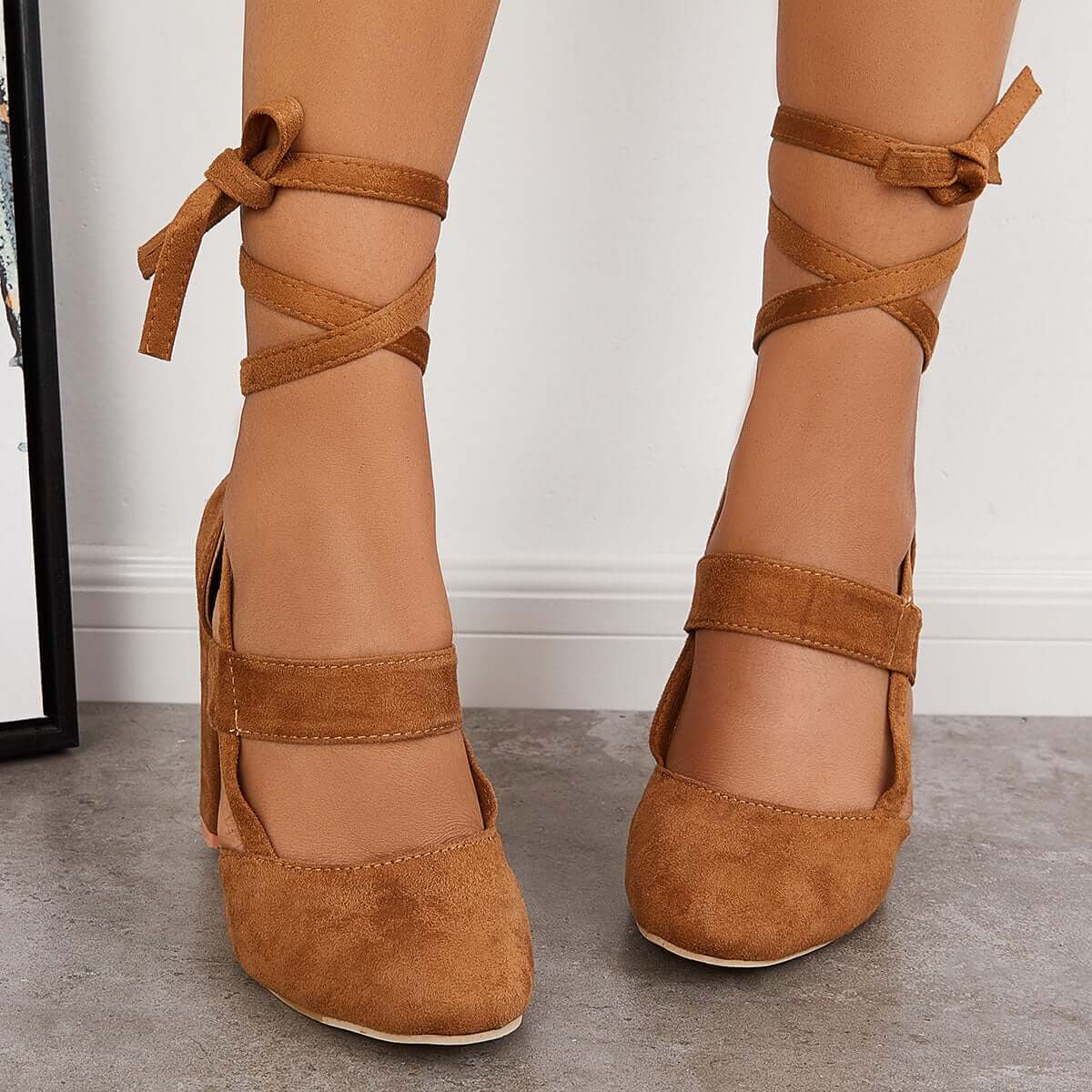 Chunky Block High Heels Lace Up Dress Sandals Ankle Strappy Pumps Pairmore