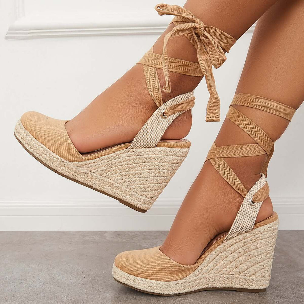 Lace up Espadrille Wedges Platform Heel Singback Sandals Pairmore