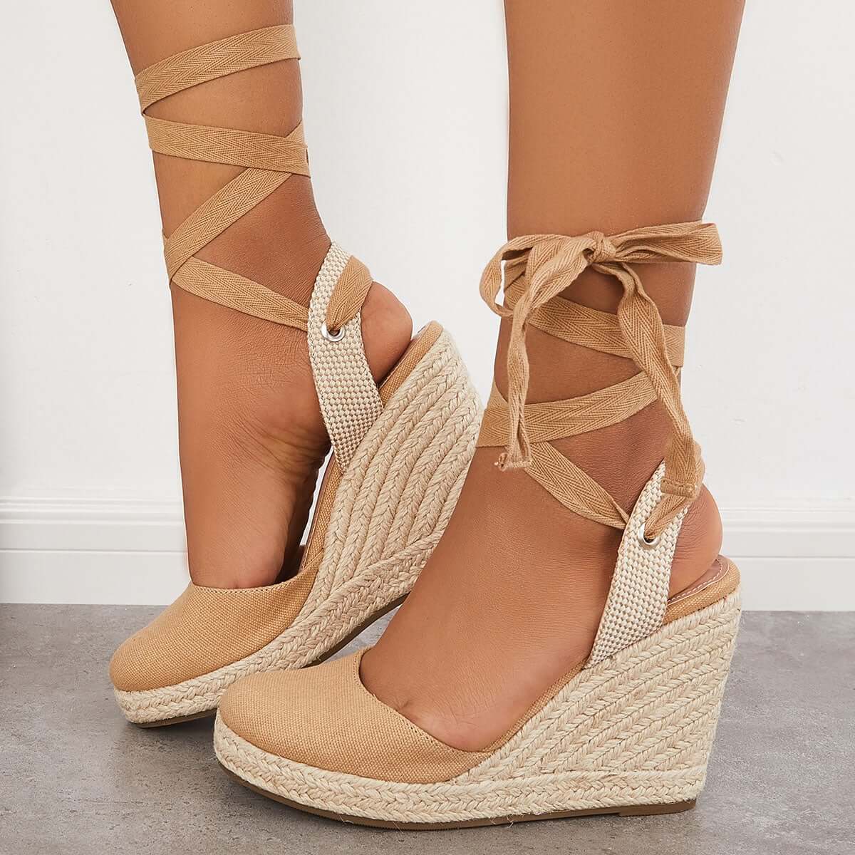 Lace up Espadrille Wedges Platform Heel Singback Sandals Pairmore