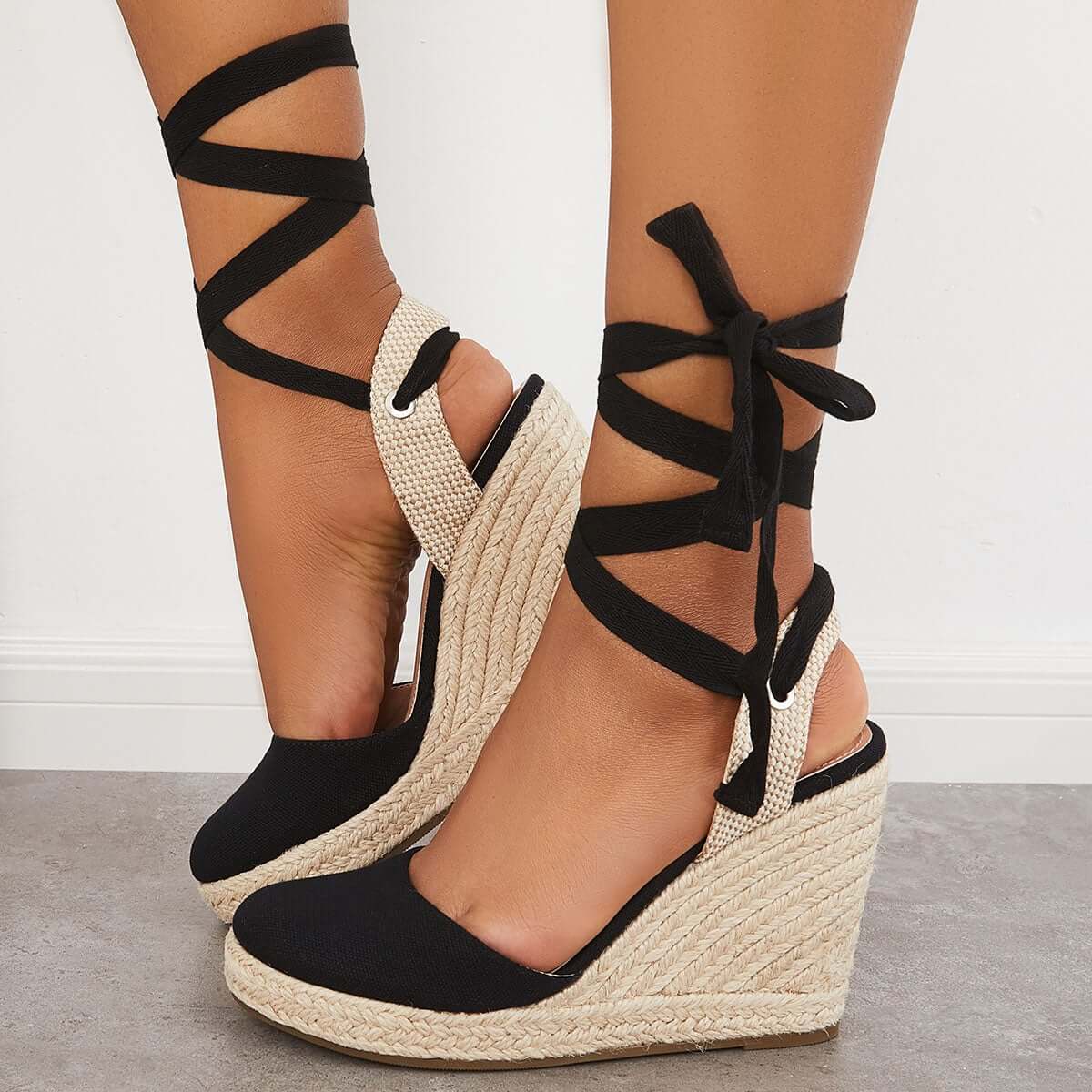 Lace up Espadrille Wedges Platform Heel Singback Sandals Pairmore