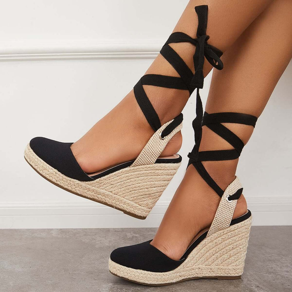 Lace up Espadrille Wedges Platform Heel Singback Sandals Pairmore