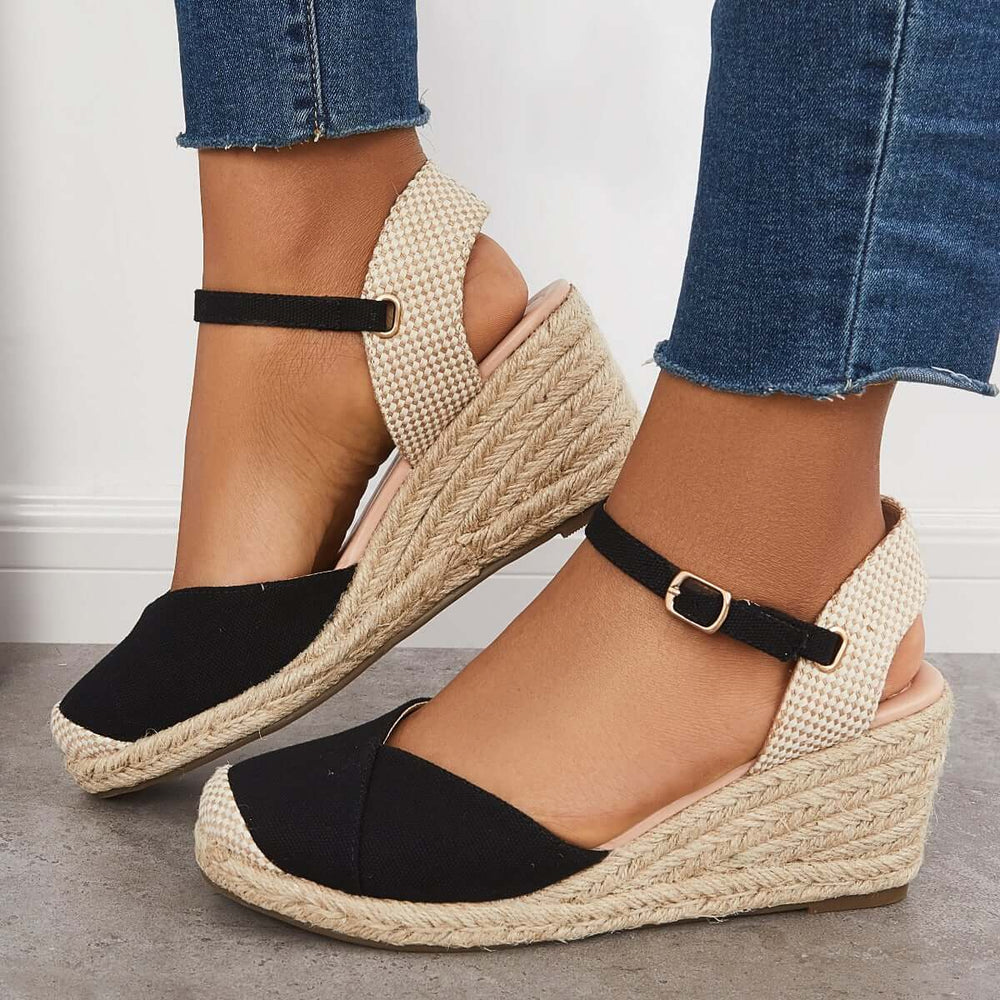 Closed Toe Espadrilles Wedge Ankle Strap Sandals Pairmore