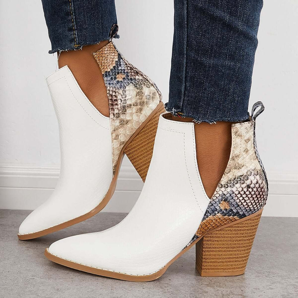 Womens Western Ankle Cowboy Boots Cutout Block Heel Booties Pairmore