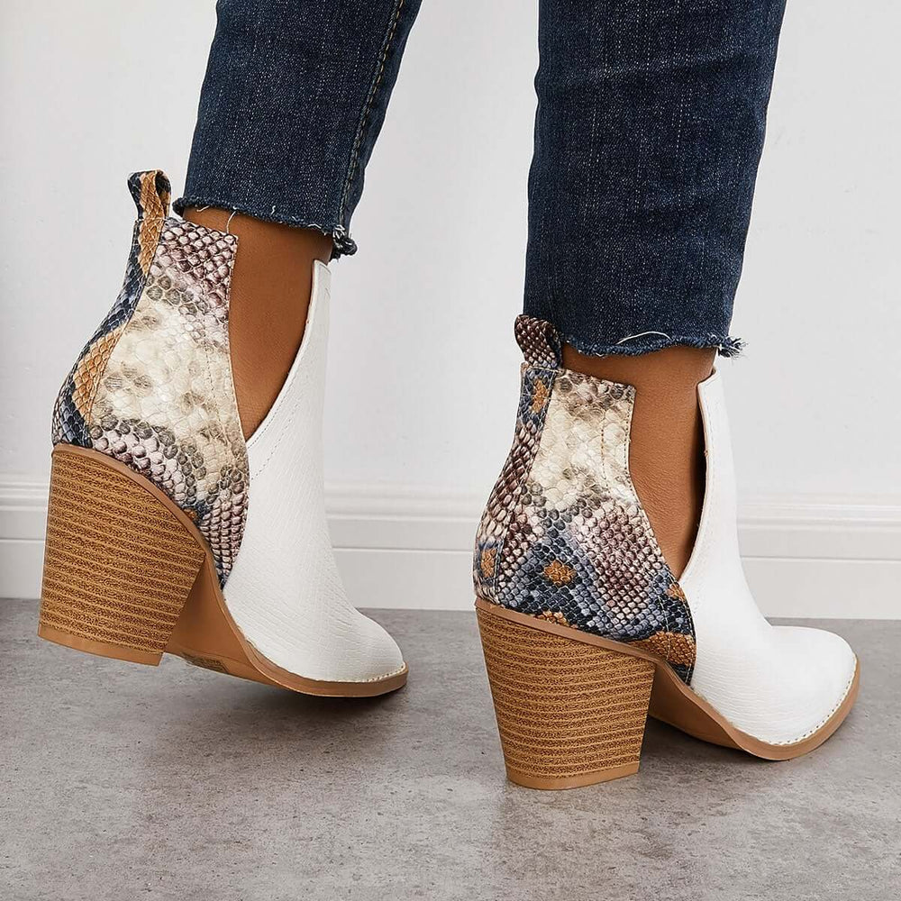 Womens Western Ankle Cowboy Boots Cutout Block Heel Booties Pairmore