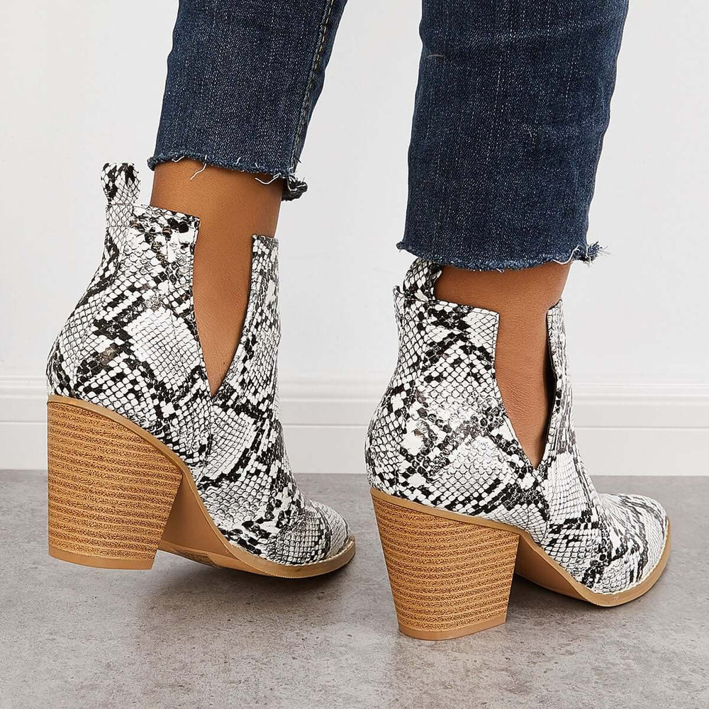 Womens Western Ankle Cowboy Boots Cutout Block Heel Booties Pairmore