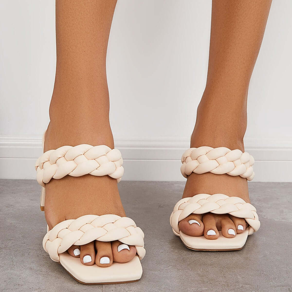 Square Toe Block High Heels Backless Slip on Mule Sandals Pairmore