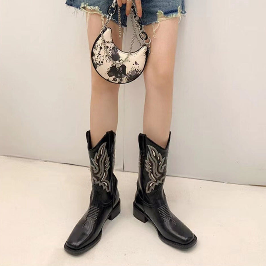 Retro Square Toe Western Cowboy Boots Newgew