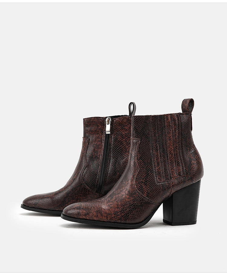 Side Zipper Chunky Heeled Boots Newgew