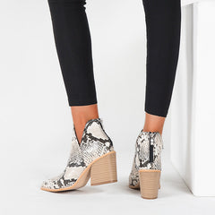 Slip on Cutout Pointed Toe Chunky Stacked Ankle Boot Chunky Heeled Boots Newgew
