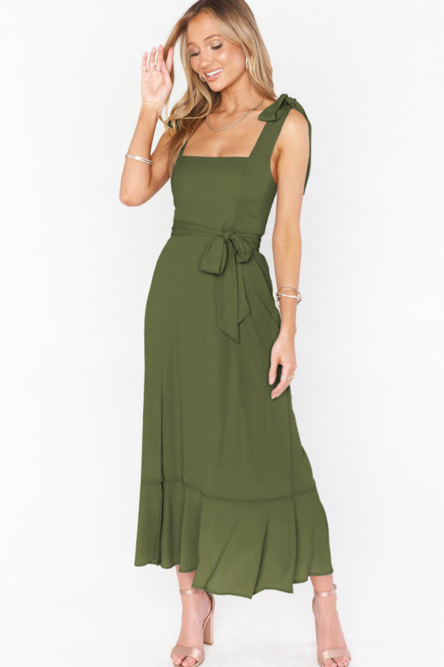 Tie Shoulder Boho Midi Dress Newgew