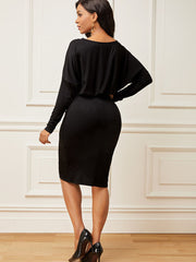One Shoulder Batwing Long Sleeve Ruched Midi Dresses Newgew