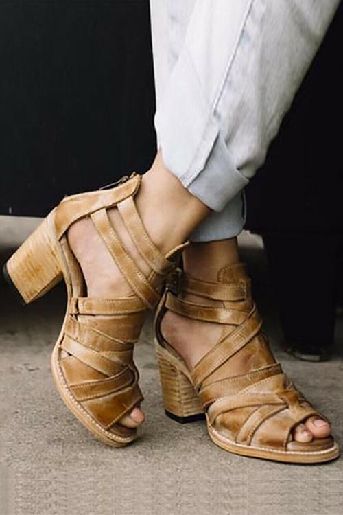 Cutout Zipper High Heel Sandals Newgew