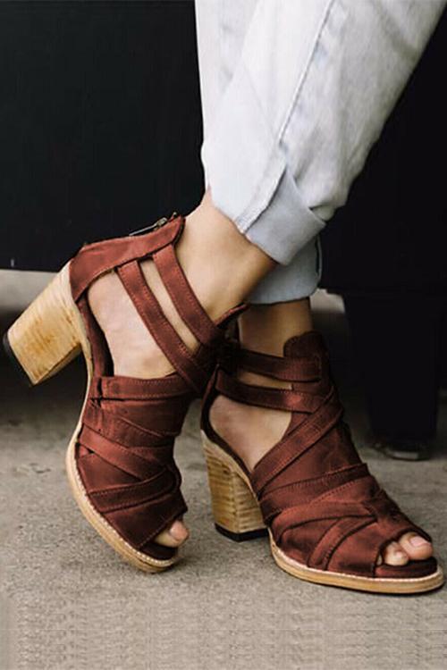 Cutout Zipper High Heel Sandals Newgew