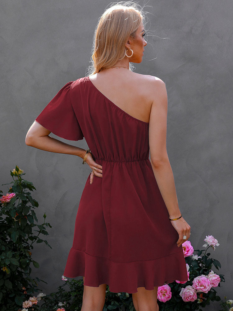 One Shoulder Irregular Ruffle Mini Dresses Newgew