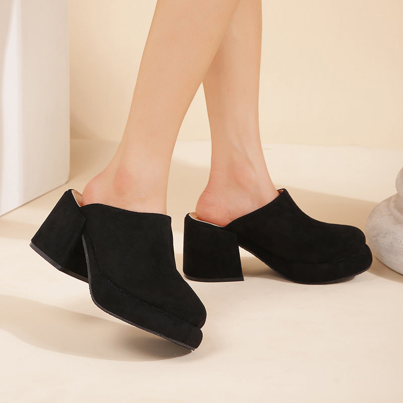 Suede Chunky Mules Heeled Pumps Newgew