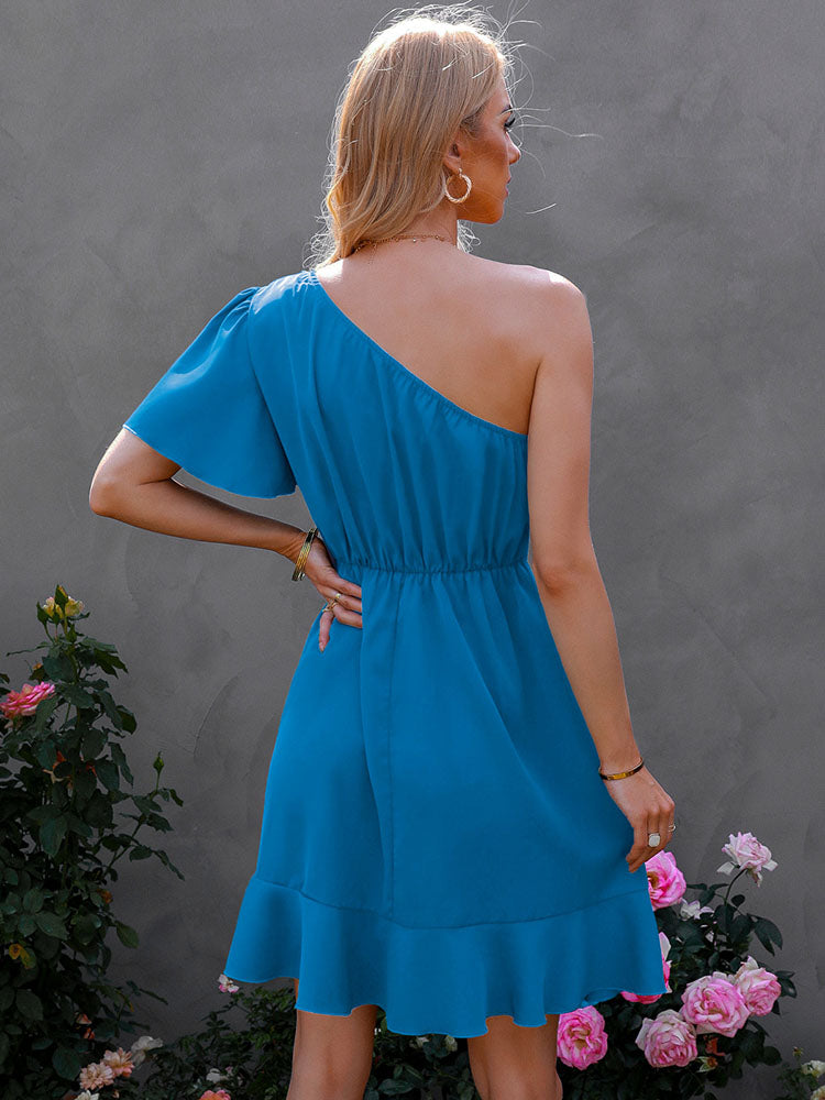 One Shoulder Irregular Ruffle Mini Dresses Newgew