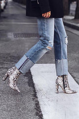 Snake Print High Heel Boots Newgew