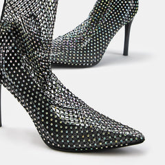 Pointed Toe Rhinestone Heel Boots Newgew