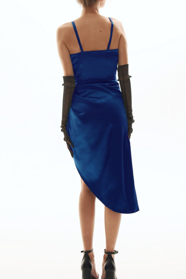 Wrap V Neck High Slit Draped Slip Midi Dress Newgew