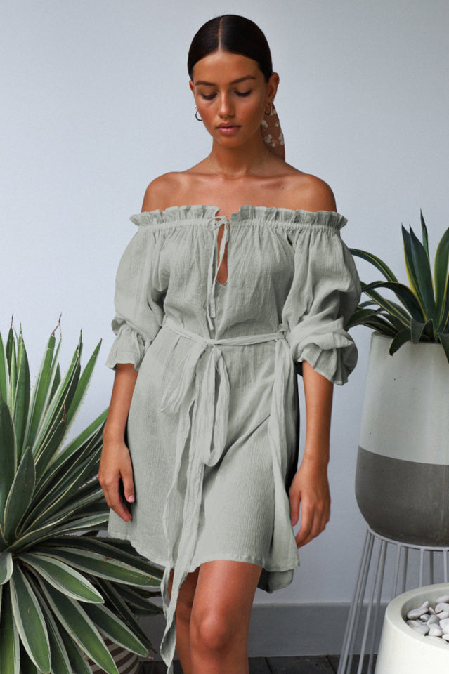 Vacay Off Shoulder Boho Mini Dress Newgew