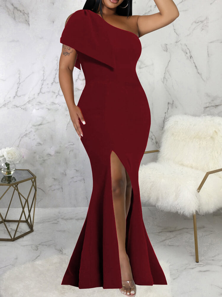 One Shoulder High Slit Maxi Dresses Newgew