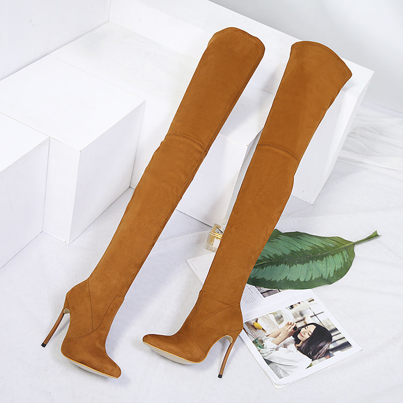 Suede Over The Knee Zipper High Heel Boot Minimalist Over Knee Heeled Boots Newgew