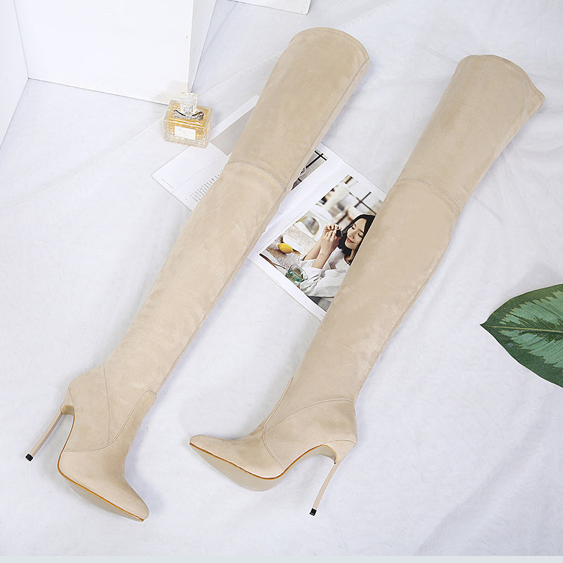 Suede Over The Knee Zipper High Heel Boot Minimalist Over Knee Heeled Boots Newgew