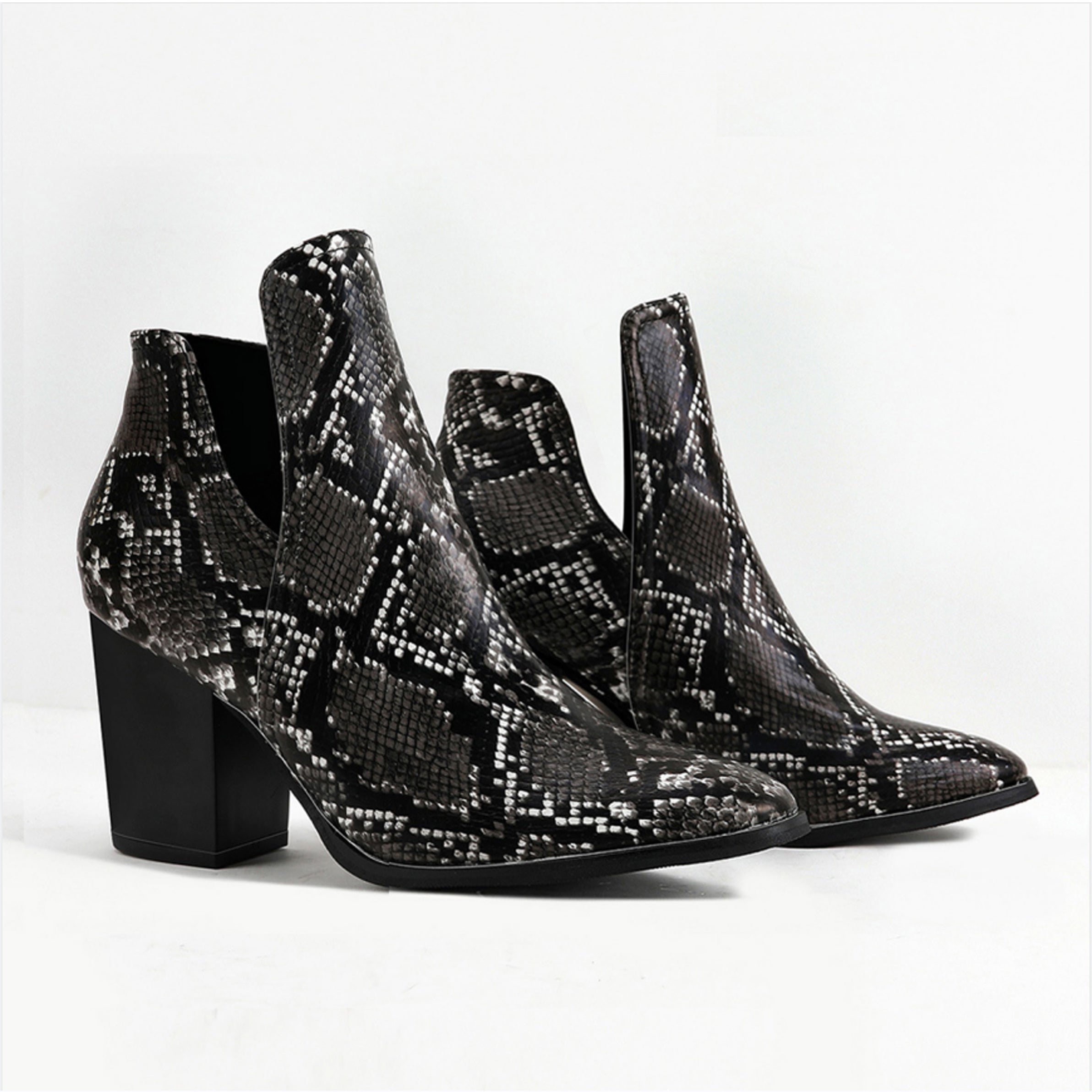 Snake Print Faux Leather Ankle Boots Newgew
