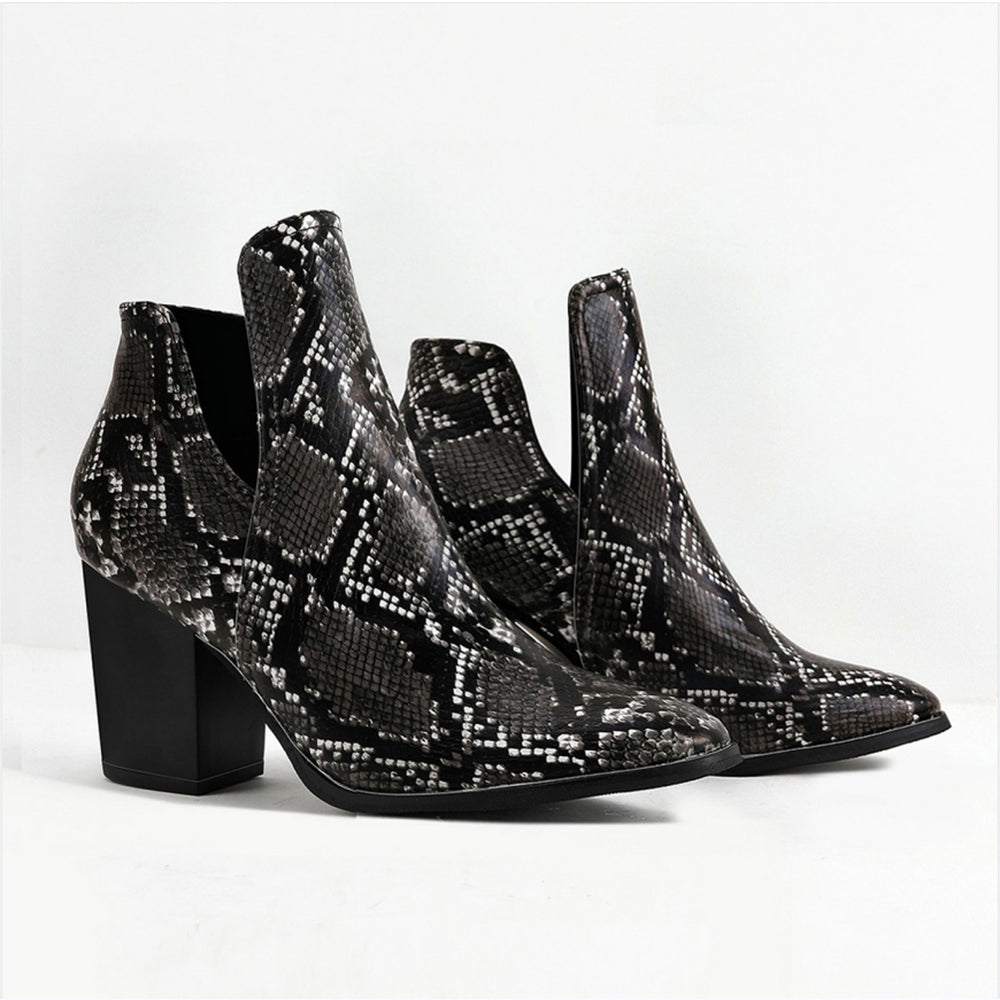 Snake Print Faux Leather Ankle Boots Newgew