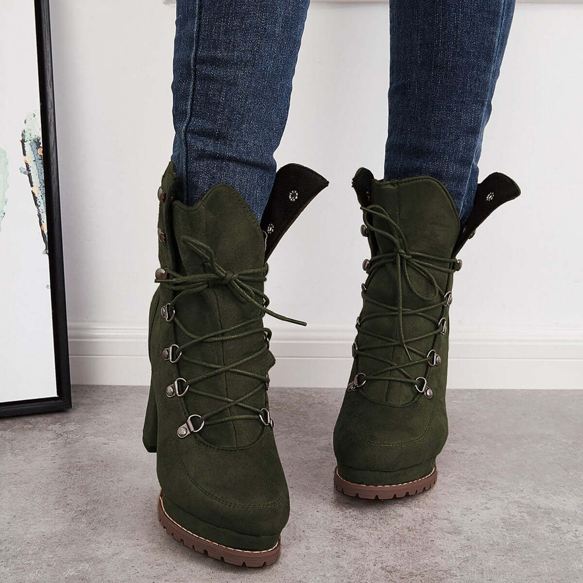Non Slip Chunky Platform High Heels Lace Up Ankle Boots Pairmore