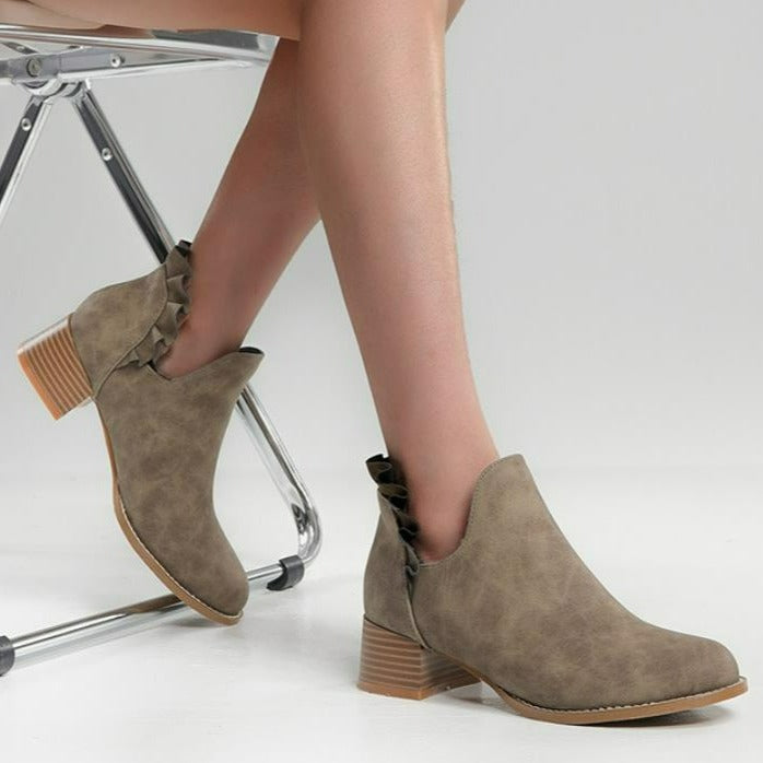 Scallop Trim Chunky Heeled Booties Newgew