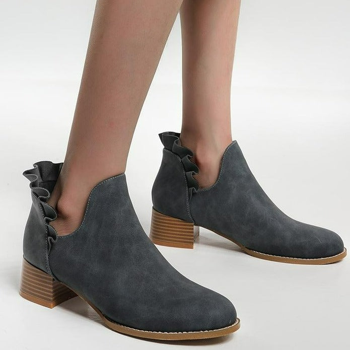 Scallop Trim Chunky Heeled Booties Newgew
