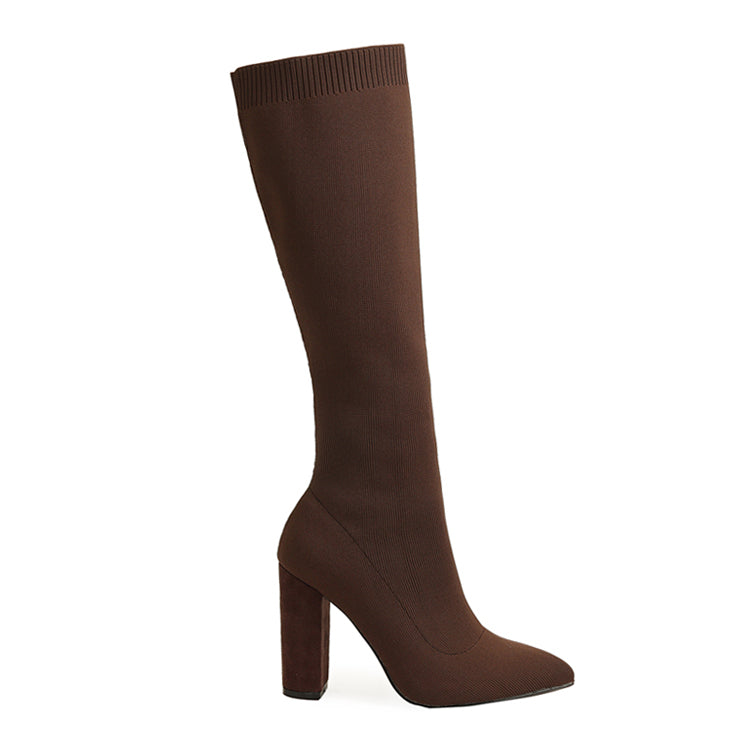 Chunky Heel Pointed Toe Sock Boots Newgew