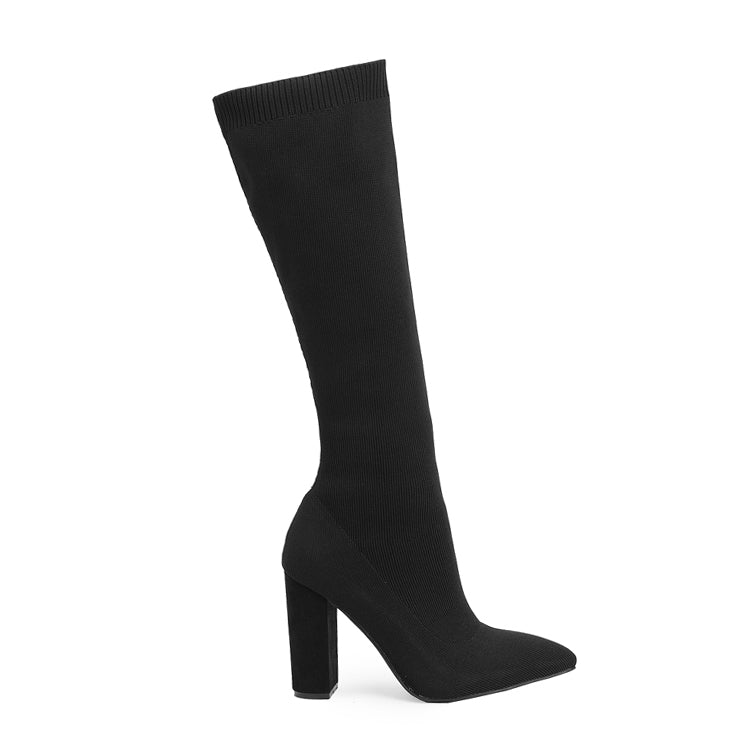 Chunky Heel Pointed Toe Sock Boots Newgew