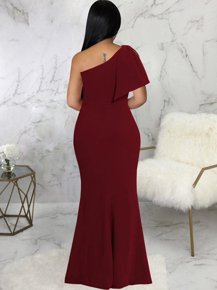 One Shoulder High Slit Maxi Dresses Newgew