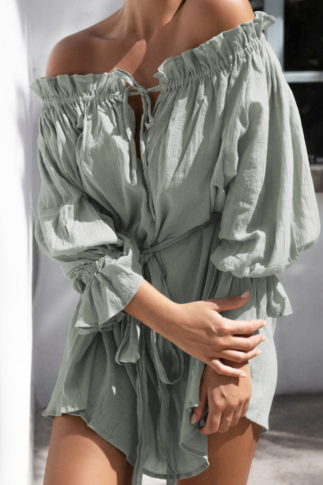 Vacay Off Shoulder Boho Mini Dress Newgew
