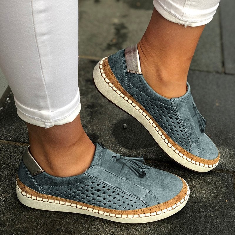 Fringe Tassels Slide Hollow-Out Round Toe Casual Women Sneakers Newgew