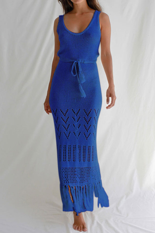Tassel Hem Crochet Knit Cover Up Dress Newgew