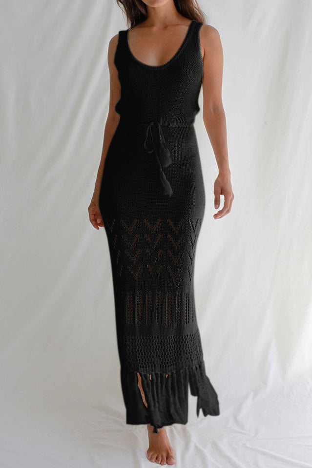 Tassel Hem Crochet Knit Cover Up Dress Newgew