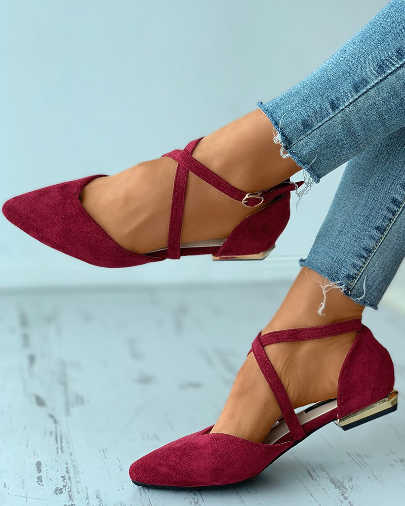 Suede Pointed Toe Bandage Flats Newgew