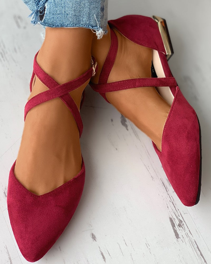 Suede Pointed Toe Bandage Flats Newgew